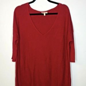 Eileen Fisher Women's Sweater V Neck Red Dolman Long Sleeve Organic Cotton Small